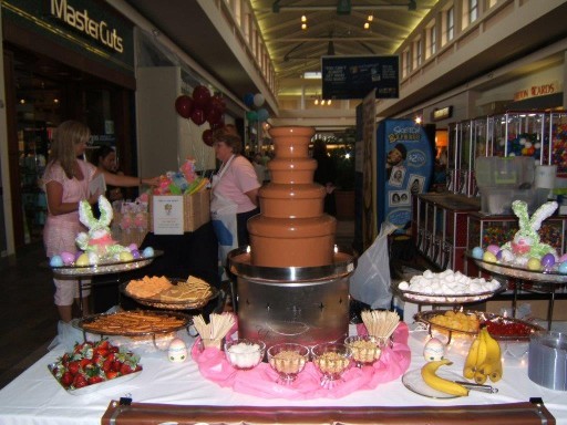 chocolate fountain at super market, grocery stores, food chain, chocolate fountains produce promo events